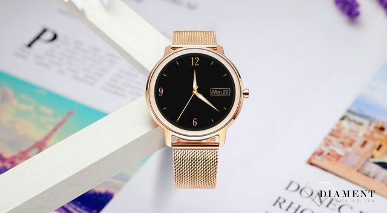 Smartwatch Rubicon na bransolecie Super Slim 9 mm różowe złoto RNBE66v.jpg